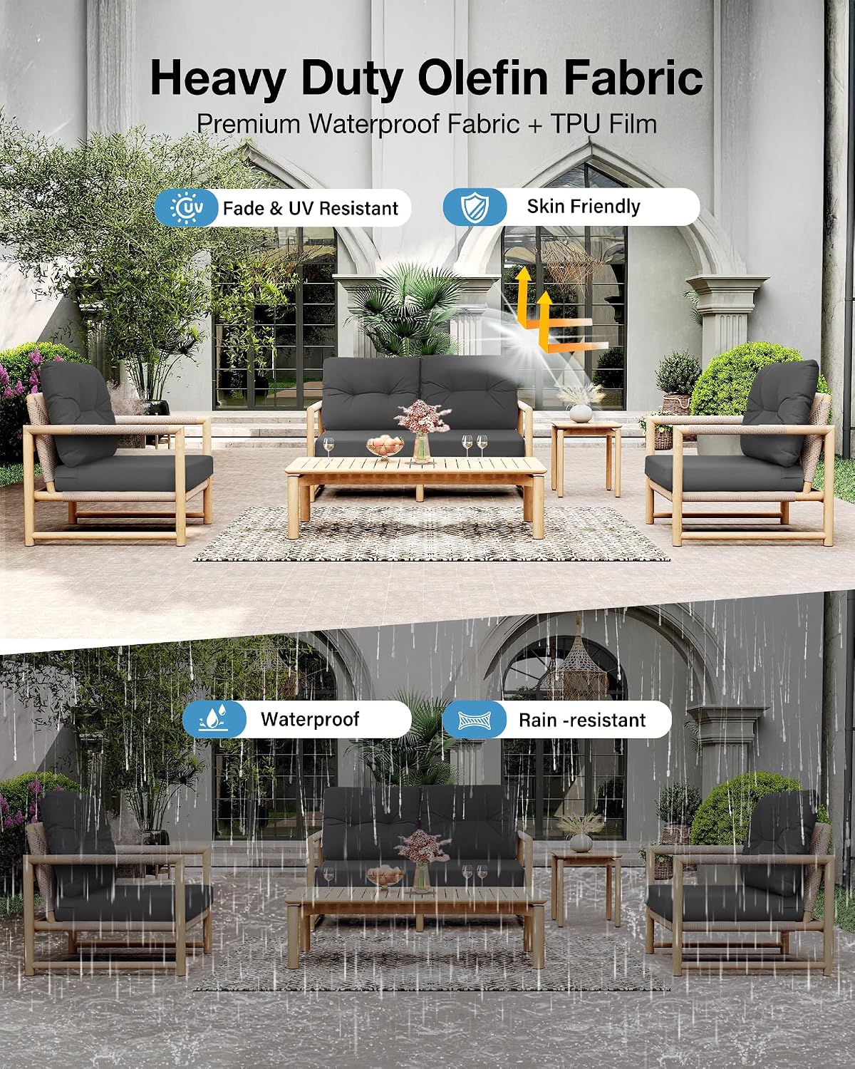 YEFU Outdoor Loveseat Cushions for Patio: Outdoor Chair Cushions - 48 x 24 Waterproof Replacement Patio Furniture Cushions - Deep Seat and Backrest Cushion Set for Patio Couch Bench Swing - Dark Gray