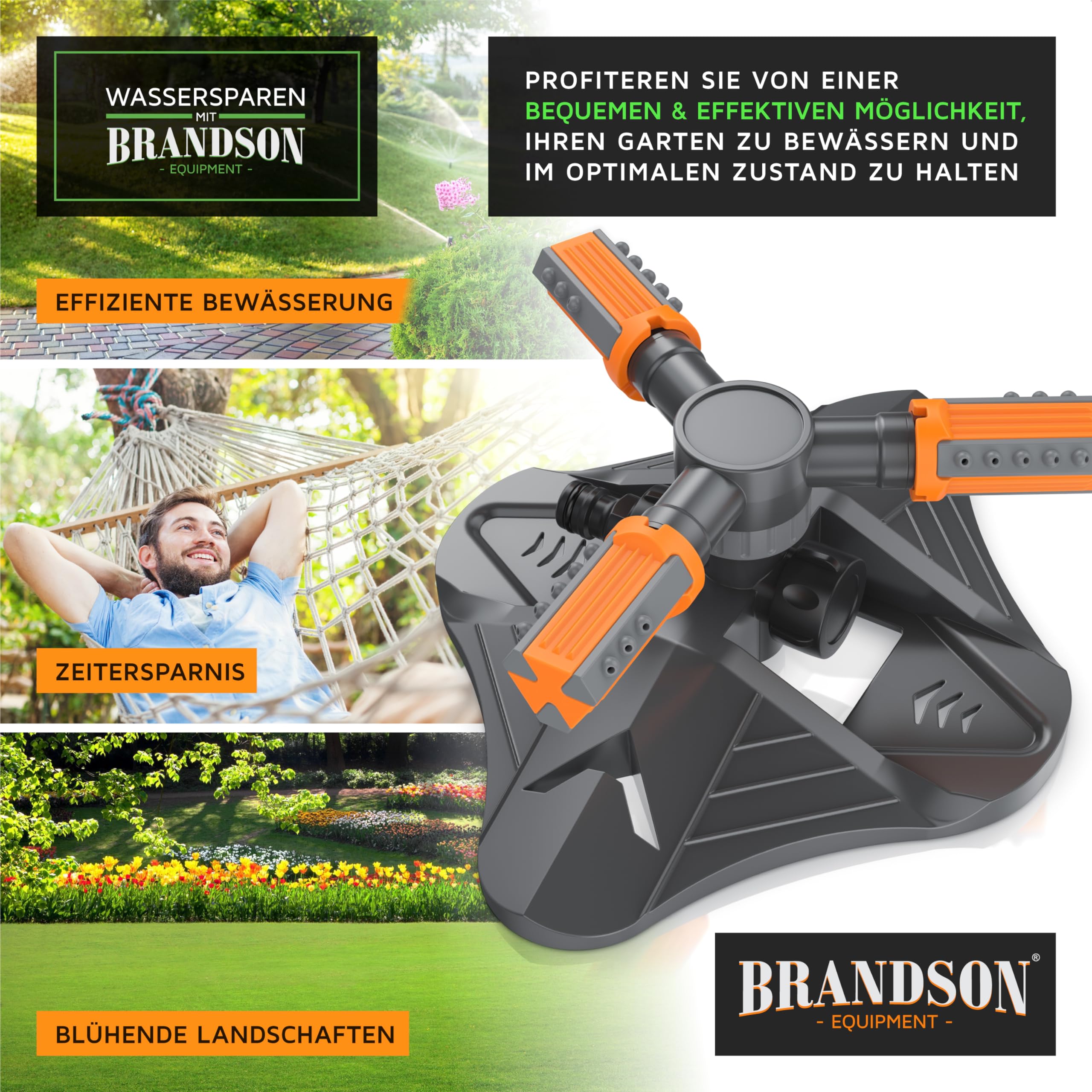Brandson - Rasensprenger 3/4 Zoll - 360 Grad Kreisregner - Garten Sprinkler - Rotierender Wasser Sprinkler - mit Schnellkupplung - für Bewässerungsanlagen - Rasensprinkler für den Garten