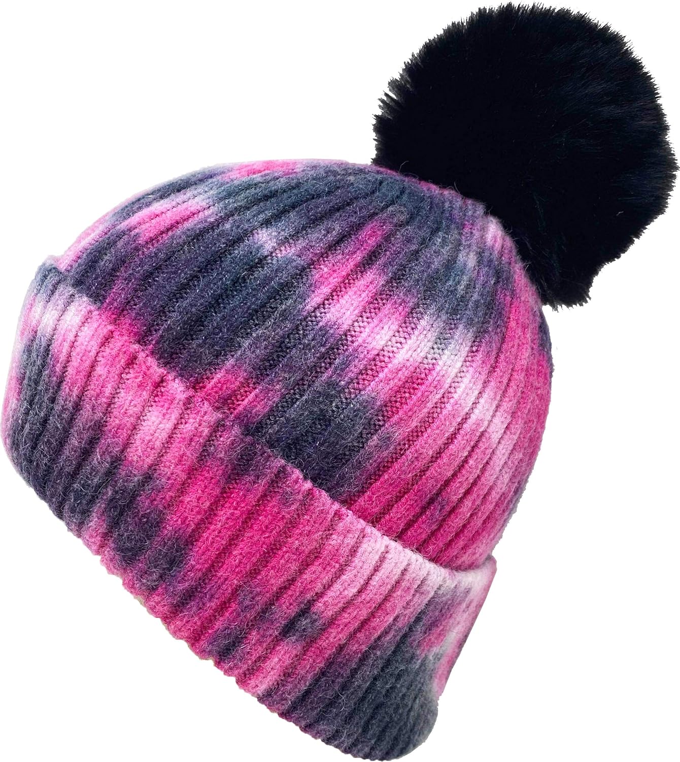 Funky Junque Tie Dye Faux Fur Colored Pom Beanie - Grey/Charcoal : Sports & Outdoors
