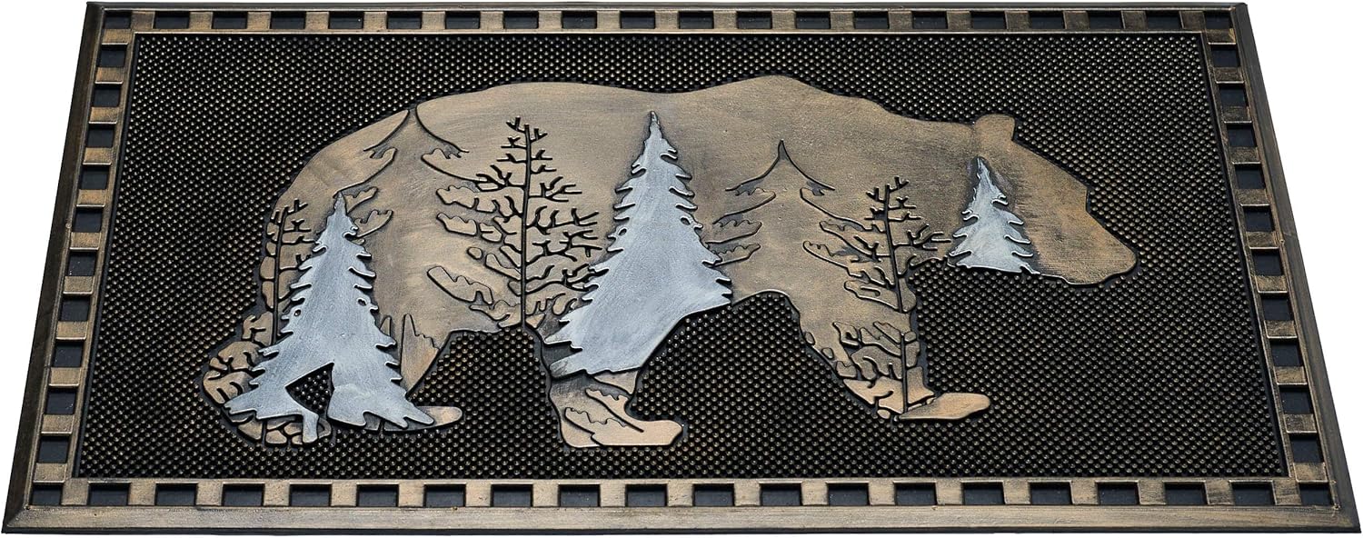 HF by LT Bear Pin Dot Rubber Doormat, 18 x 30 inches, High-Traction, Year-Round Use, Low Profile, Black with Brushed Bronze Finish