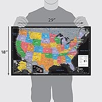 Vista 2 de Póster laminado de mapa de Estados Unidos, gráfico de pared de mapa de EE. UU., fabricado en los Estados Unidos [negro]