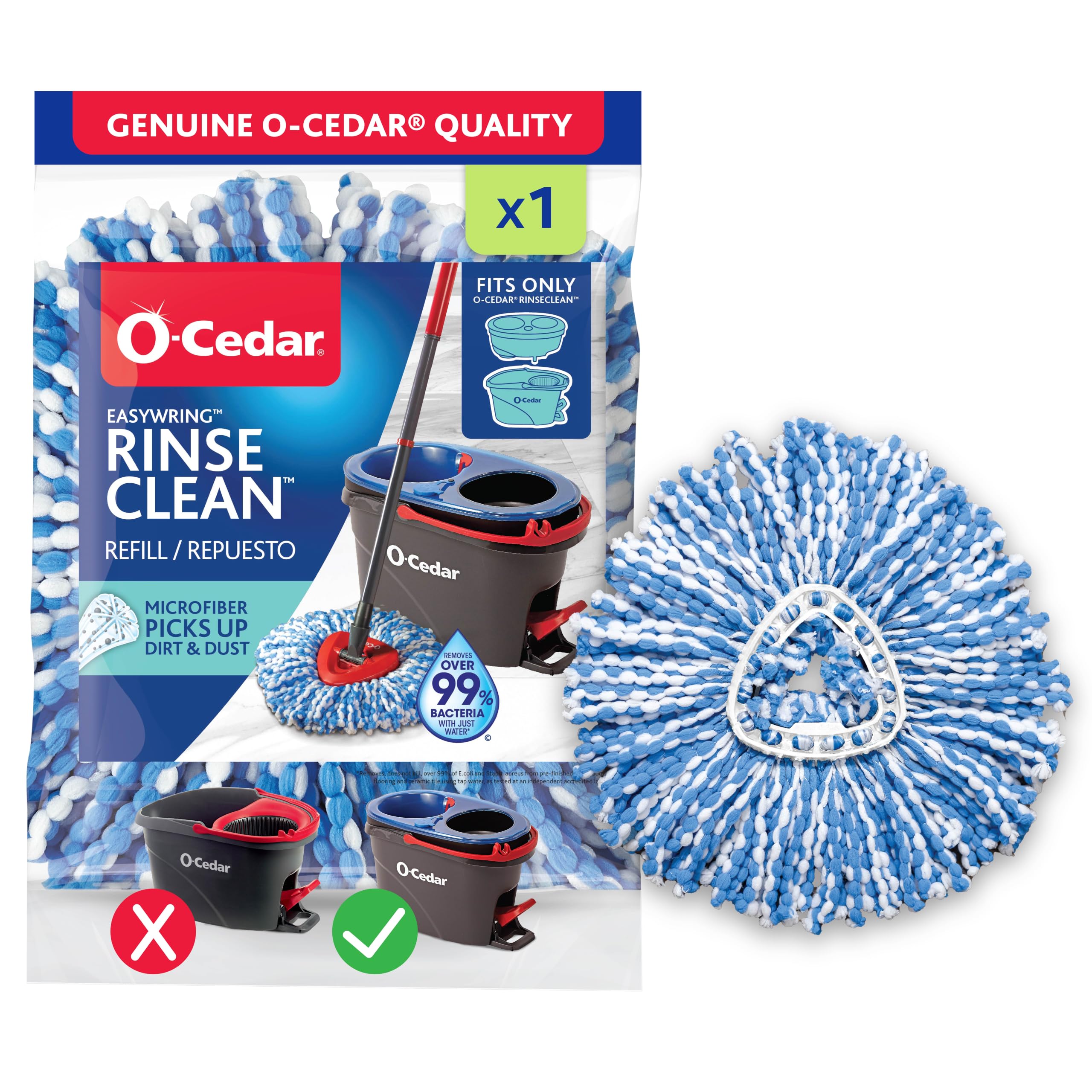 O-Cedar EasyWring RinseClean Spin Mop Microfiber Refill, 1-Pack