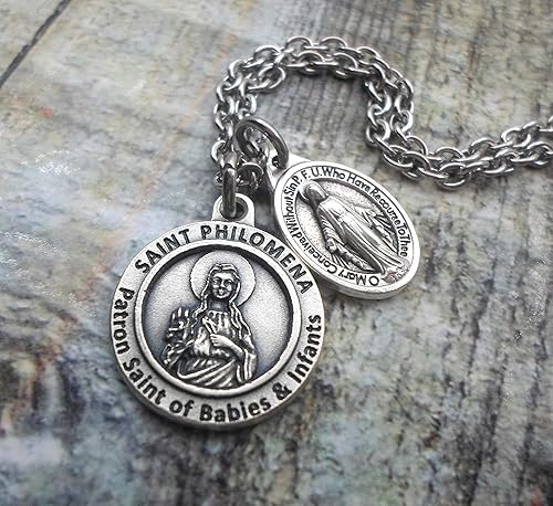 Miniatura 2 de Patron Saint of Babies and Infants, St. Philomena, Necklace, Keychain or Clip, Get Well Catholic Jewelry, Customize with Initial or Swarovski