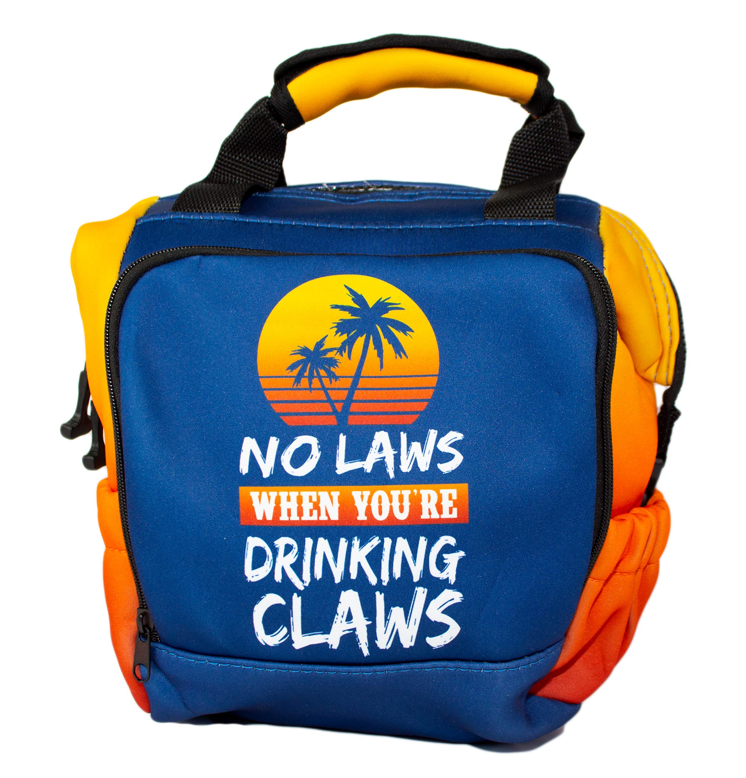 Rising Phoenix Industries Heavy Duty Insulated Collapsible Leakproof Reusable Soft Neoprene Cooler Tote Lunch Bag Backpack No Laws (Navy Blue Orange Tropical Palm Trees)
