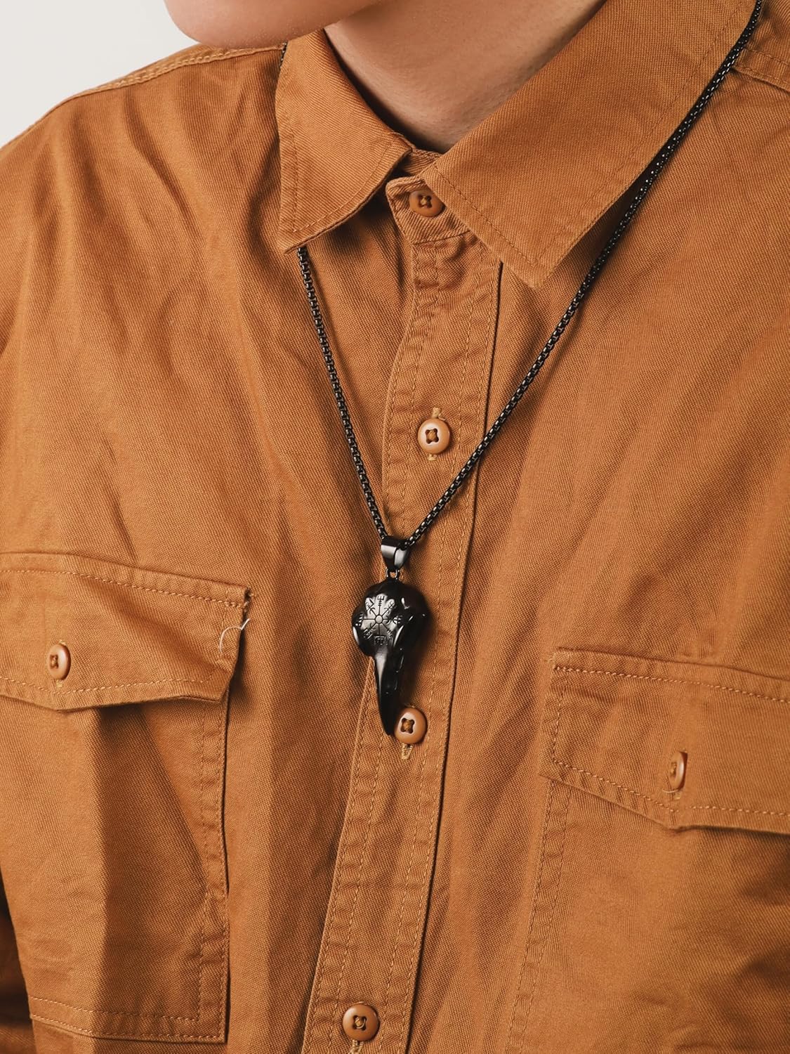 HAQUIL Helm of Awe Necklace, Stainless Steel Viking Raven Skull Aegishjalmr Protection Talisman Pendant, Box Chain, Viking Jewelry for Men - Image 6