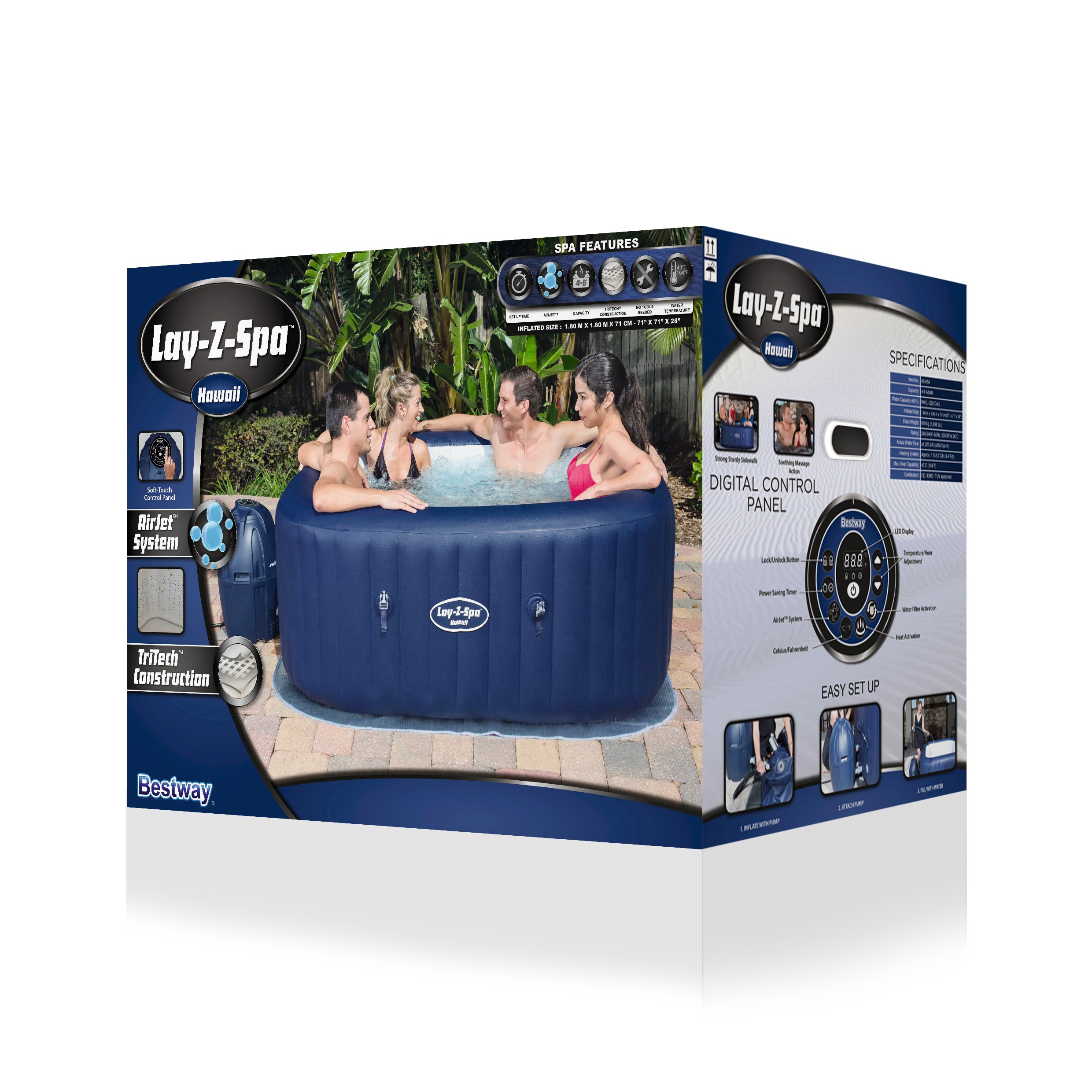 LayZSpa Hawaii Hot Tub, Airjet Square Inflatable Spa, 46 Person Buy
