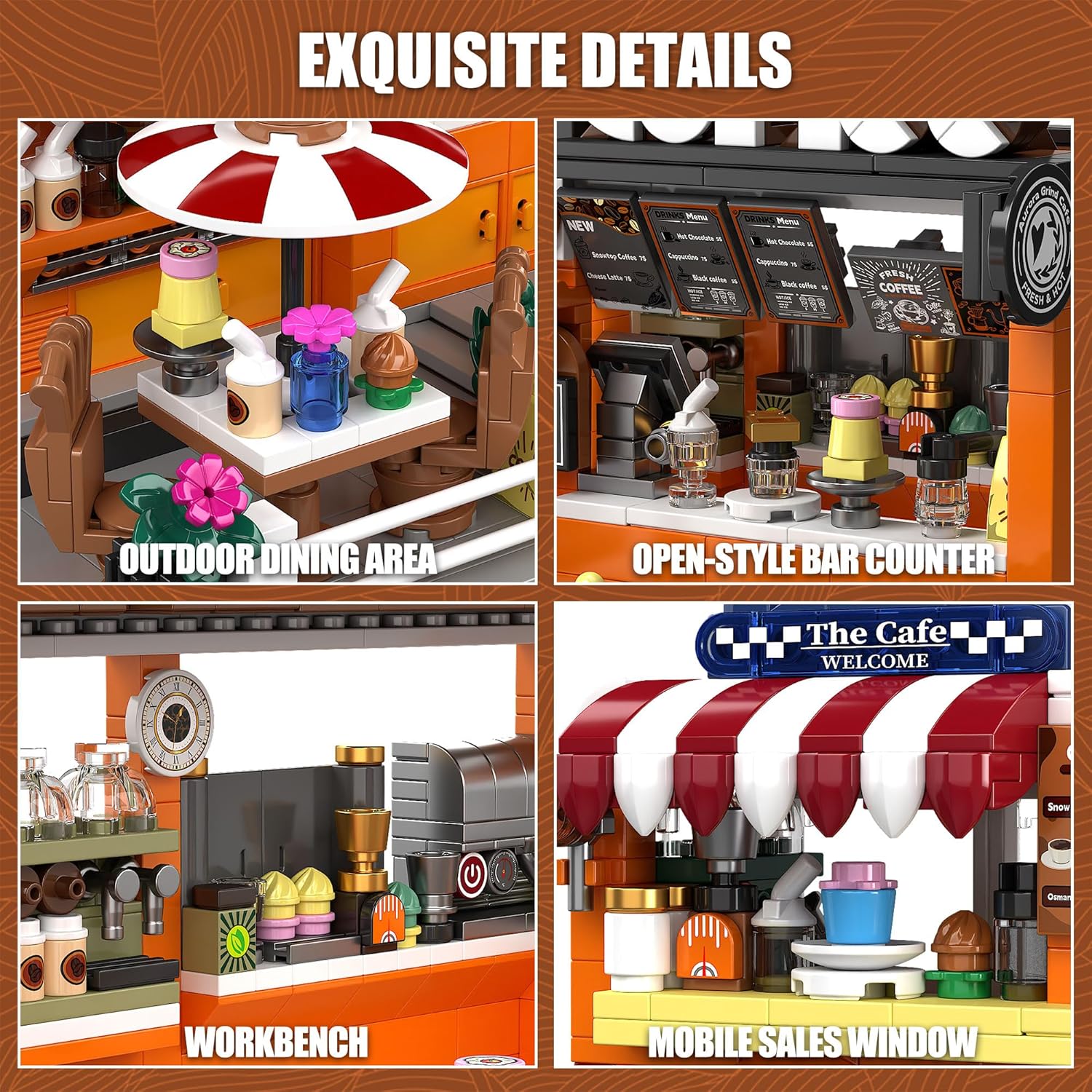 City Coffee House Building Blocks Set, 1185 Pcs Cafe Shop Building Toys with Moveable Coffee Car,STEM Construction Toys Model for Home Decor, Birthday Gift for Adults Kids Boys Girls 8-12