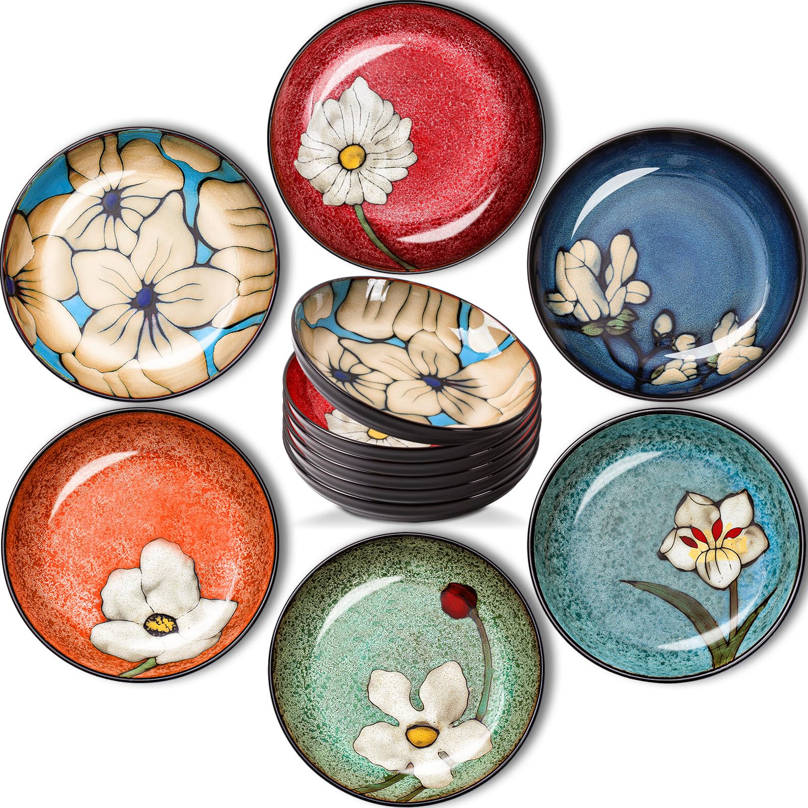 Photo 1 of Maxdot Ceramic Dinner Plates Set of 6, 8.5 Inch Underglaze Painting Salad Plates, Glazing Process Floral Ceramic Gift Dishes for Steak Salad Pasta Appetizer, Microwave, Oven and Dishwasher Safe