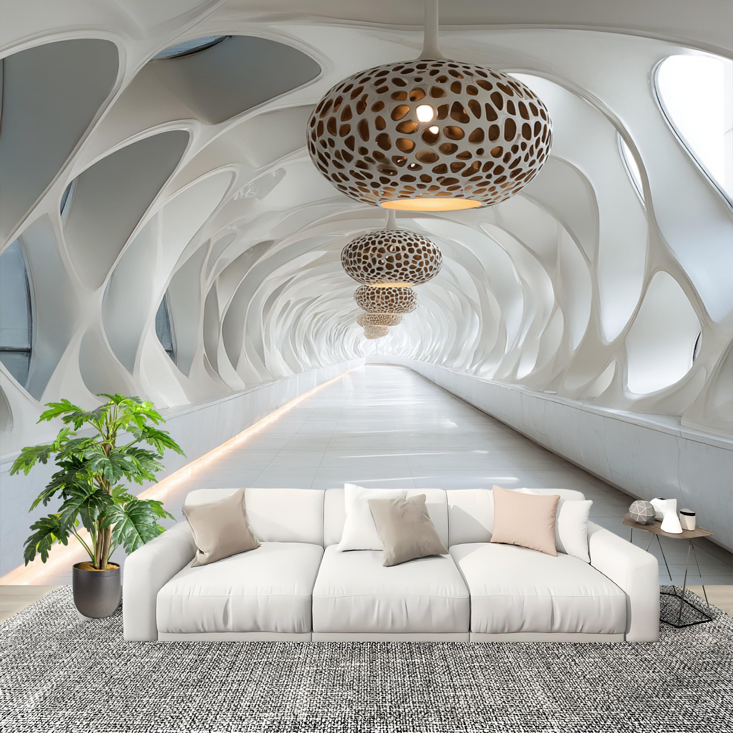 Fresque murale panoramique blanche pour fond de TV et grand salon moderne