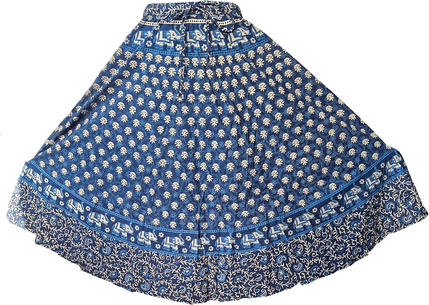 Rastogi Handicrafts Women’s Bohemian Print Cotton Long Skirt Pareo Beach Wrap Cover up Elastic Waist One Size Waist 22"-39"