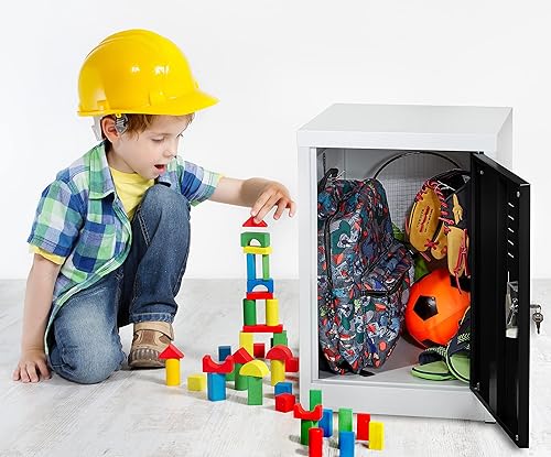 Miniatura 2 de AdirOffice Armario de almacenamiento de metal de acero para niños, organizador de almacenamiento resistente con llave y varillas para colgar, ideal