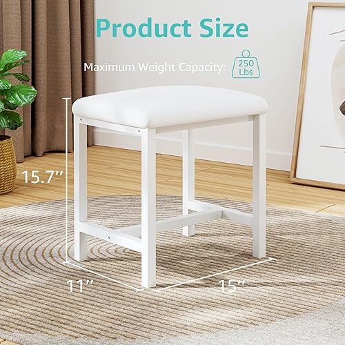 Miniatura 3 de Small Vanity Stool, Cute Vanity Stools with Cushion, White Makeup Vanity Chair for Small Spaces, Living Room, Bedroom, Bathroom, Entryway, Ottoman