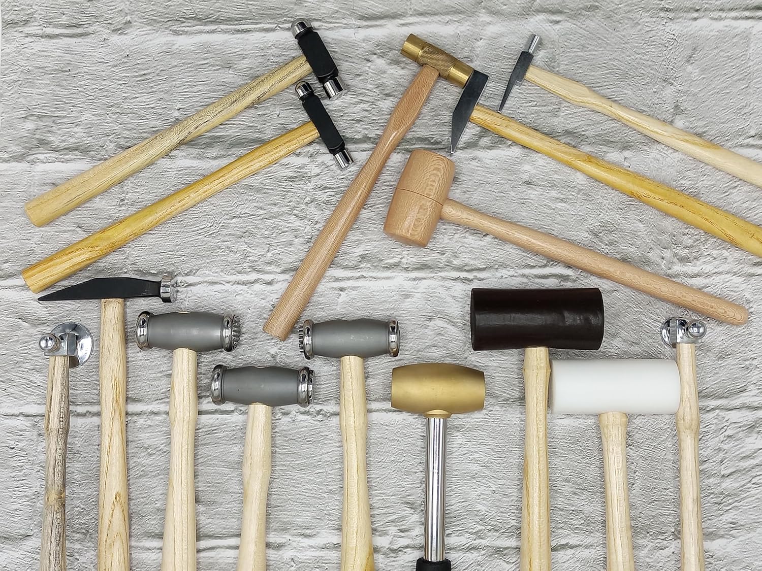 Jewelry Hammers & Mallets - Set of 15 - Rawhide Leather, Plastic, Wood, Chasing, Goldsmith, Mini Brass, Ballpeen, Rivet, Watch Hammers