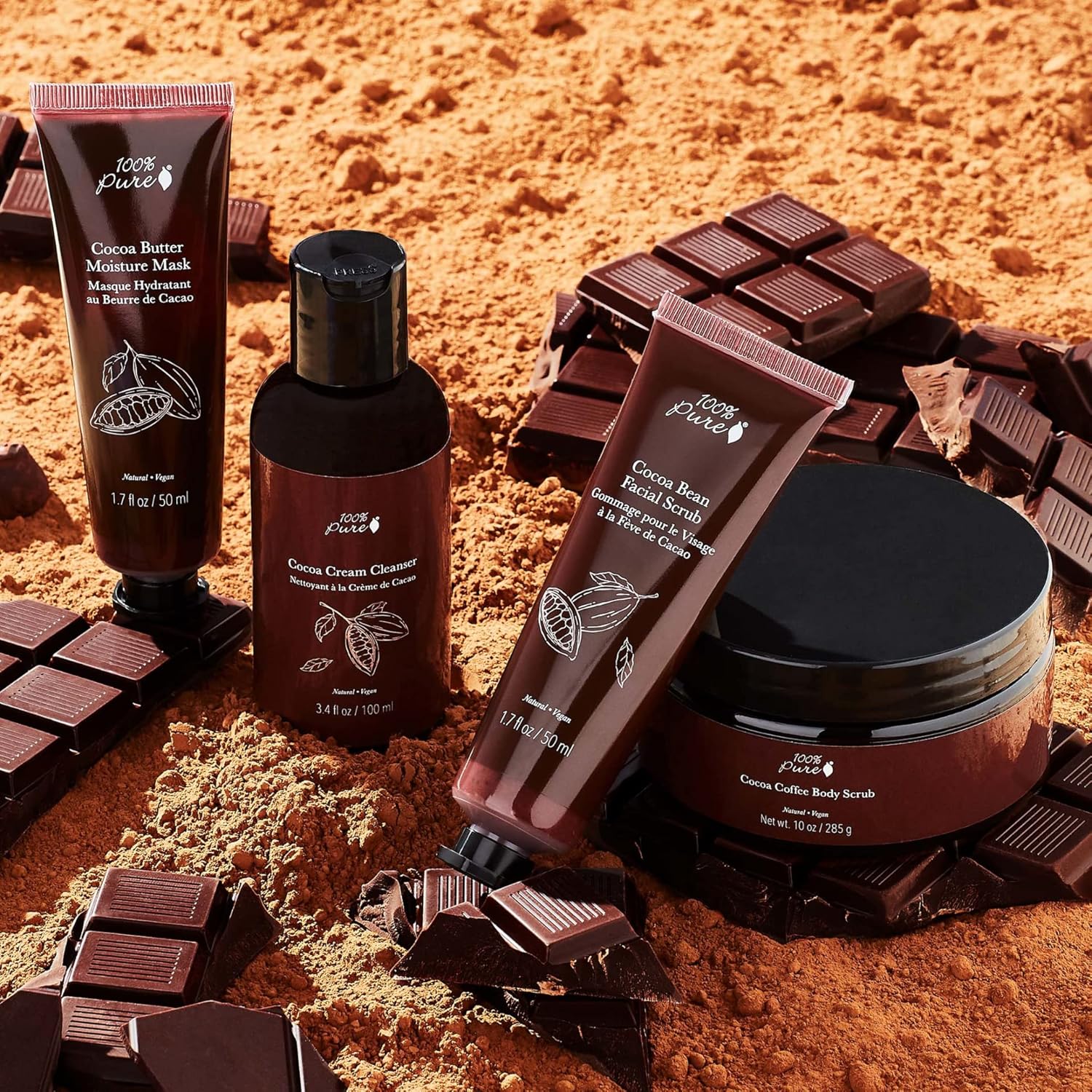 100% PURE Cocoa Cream Face Cleanser Moisturizing Wash for Women & Men Natural Hydrating Soap with Antioxidants & Caffeine - Cleanse Pores & Detoxify Vegan Makeup Remover - 3.4oz - Image 9