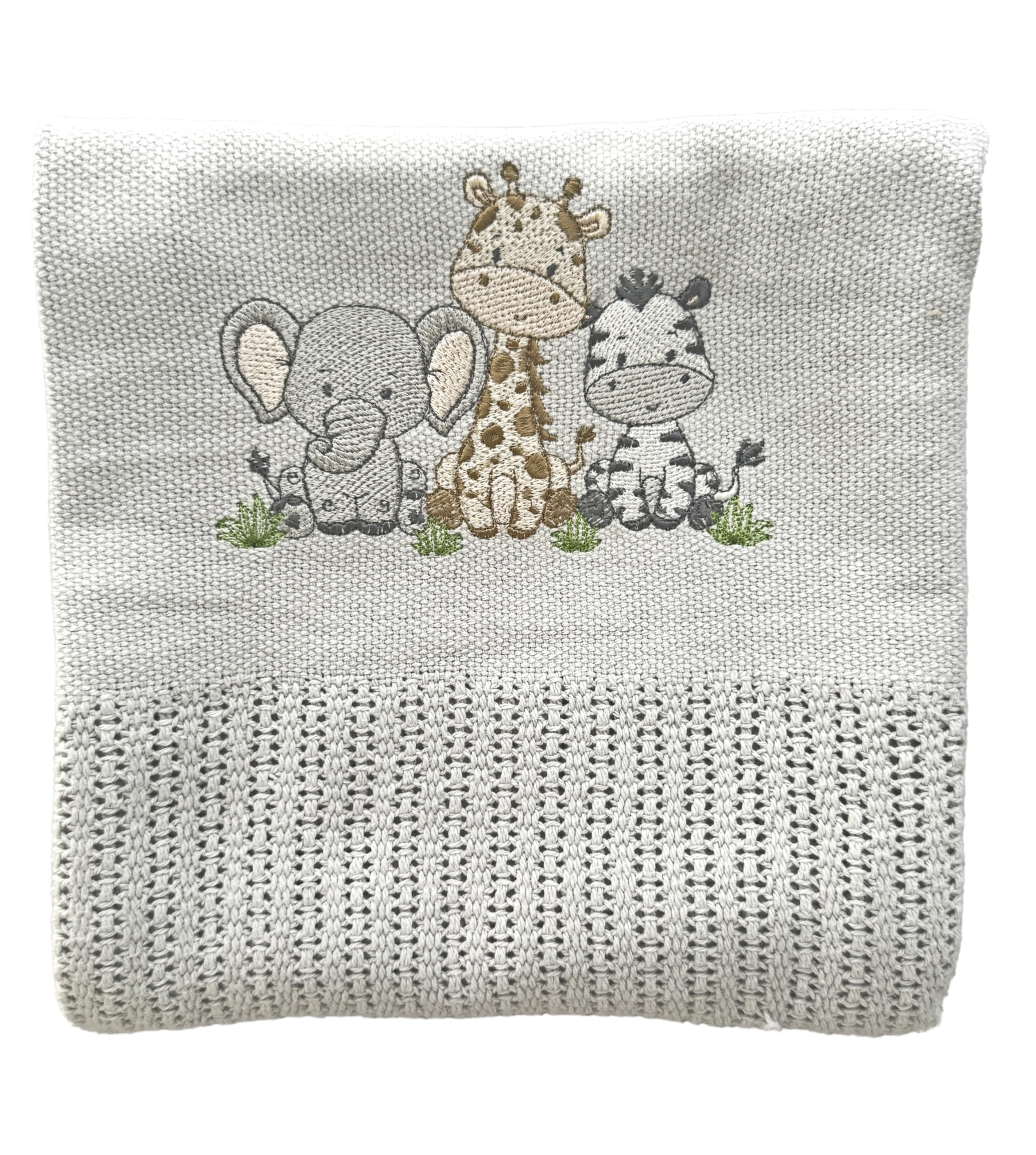 The Pyjama Party Personalised Baby Cellular Blanket with Embroidered Animal Motif 110cm x 70cm 100% Cotton Ideal Baby Gift (Grey)