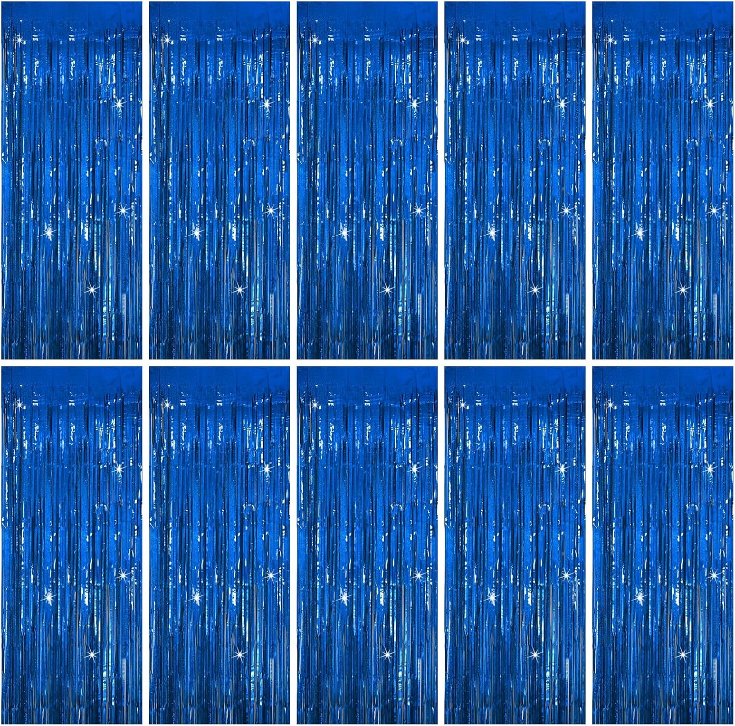 Cortina de oropel para fiesta, telón de fondo azul para decoración de cumpleaños, 10 paquetes de cortinas de flecos de papel de aluminio con