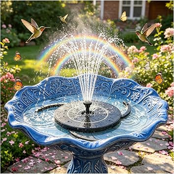 AISITIN Solar Bird Bath Fountain with 6 Nozzles & DIY Separated Design & 3 Anti-Drift Bracket, 2026 Upgrade Free Standing Solar Fountain for Bird Bath, Fish Tank, Garden, Pond, Yard and Outdoor Decor