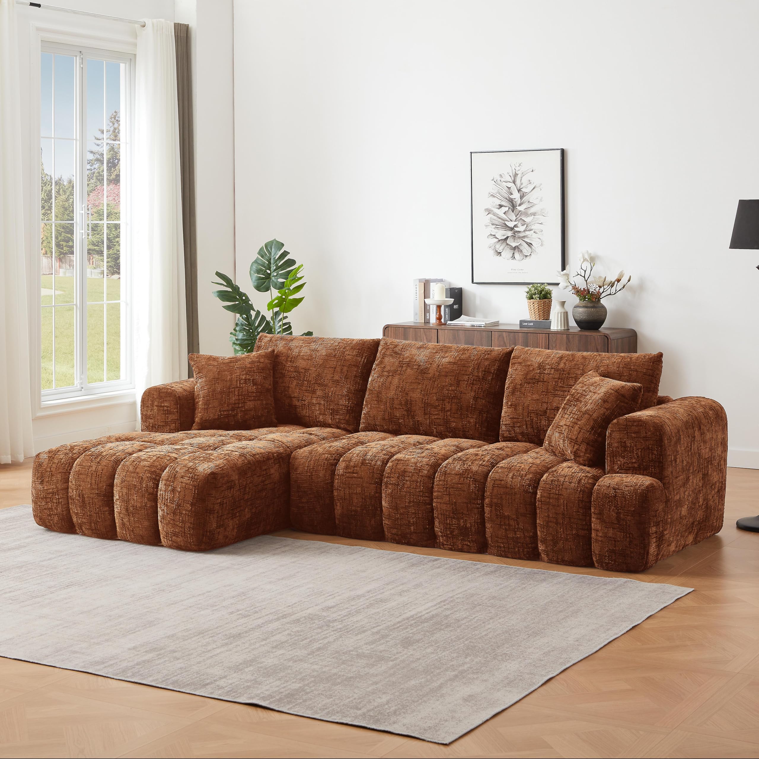 DEINPPA L Shape Cloud Modular Sectional Couch with Left Chaise, 4 Seat Chenille Comfy Sleeper Couch with Deep Seat for Living Room, No Assembly