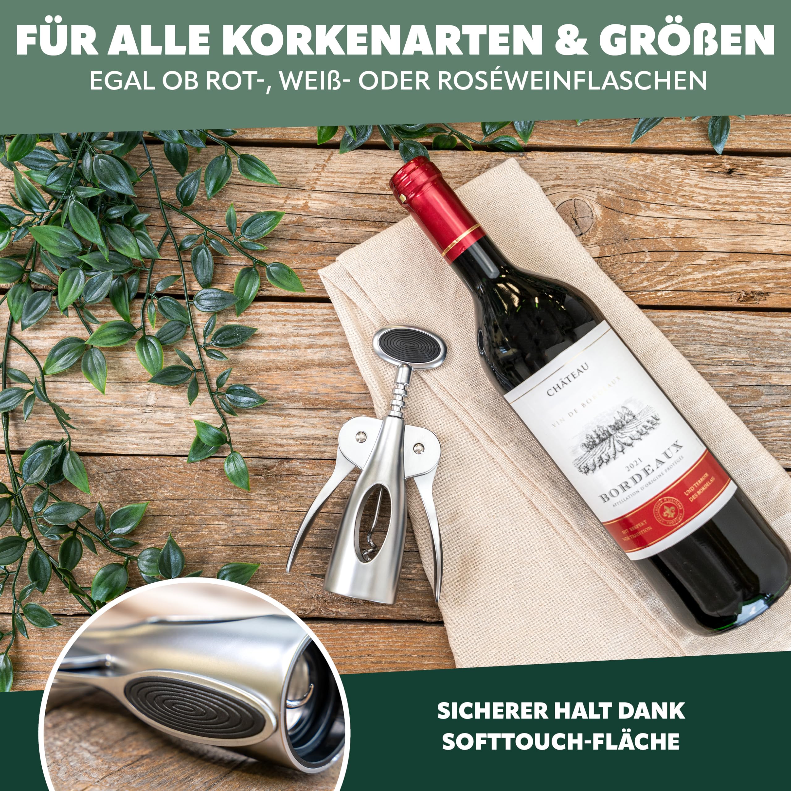 bremermann Korkenzieher, Hebelkorkenzieher, Zinklegierung, Softtouch-Griffe