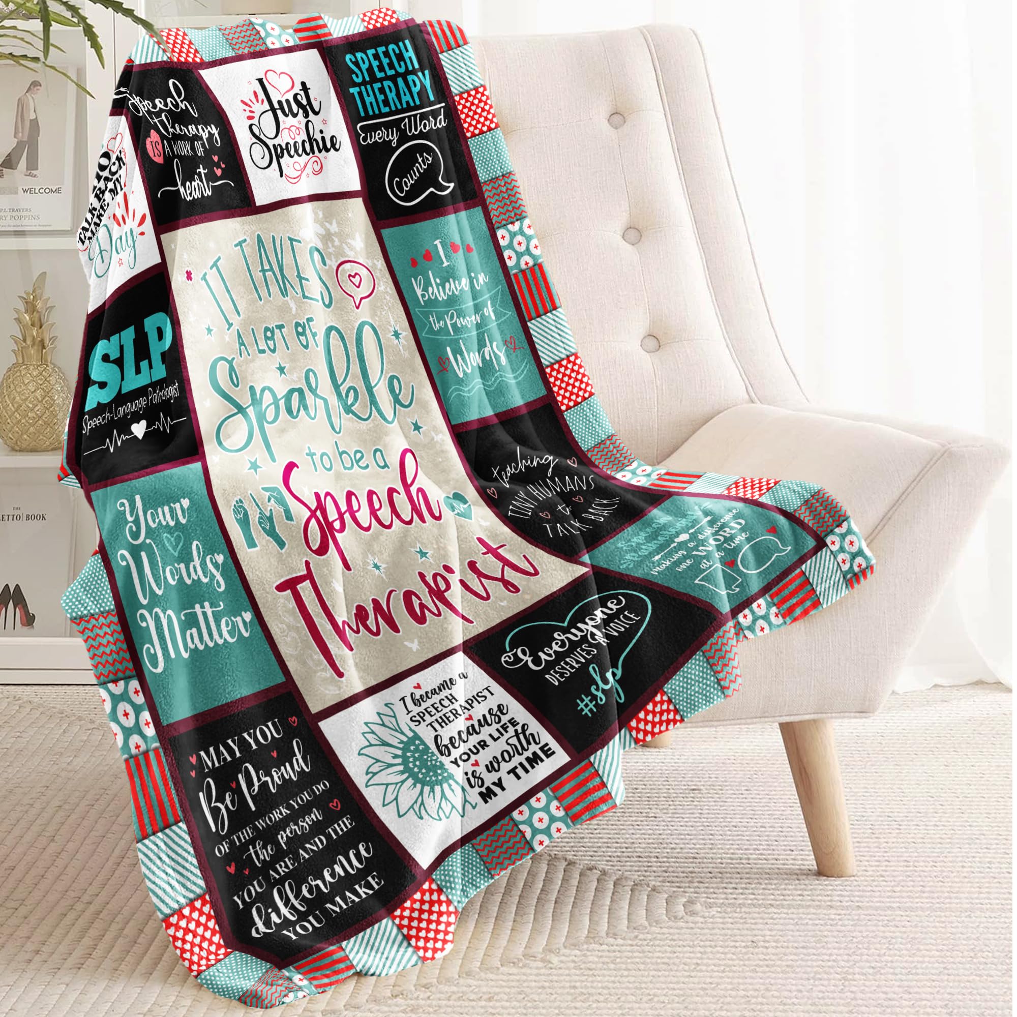 SLP Gifts Blanket 60" X 50", Speech Therapist Gift, Speech Language Pathologist Gifts for Women, Gifts for Speech Therapists Female, Speech Therapy Appreciation Month Gift Ideas