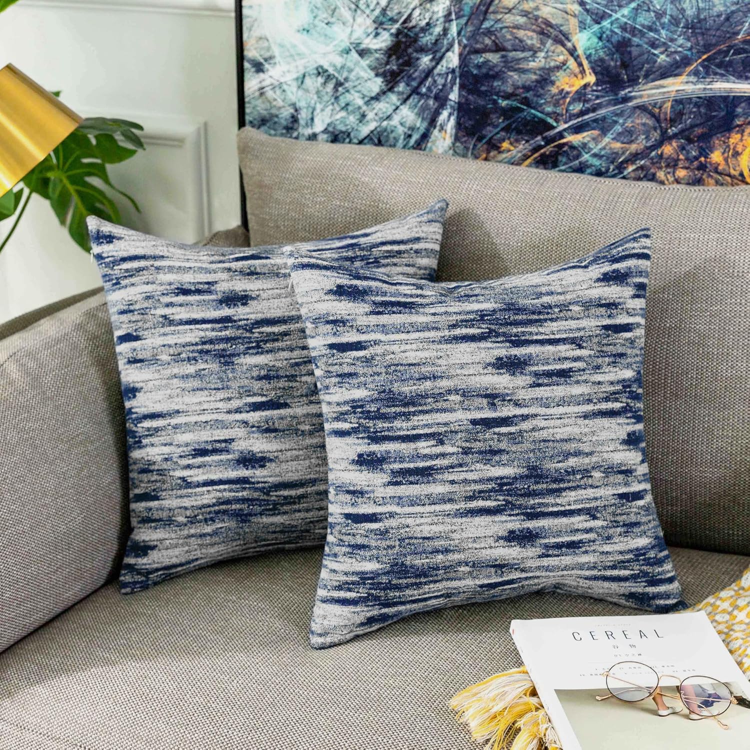 Home Brilliant Yellow Abstract Pillow Covers Euro Shams Soft Square Decorative Pillow Cases for Couch Chairs Baby Women Holidays Spring Decor, Set of 2, 24x24 inches(60cm), Yellow Mustard