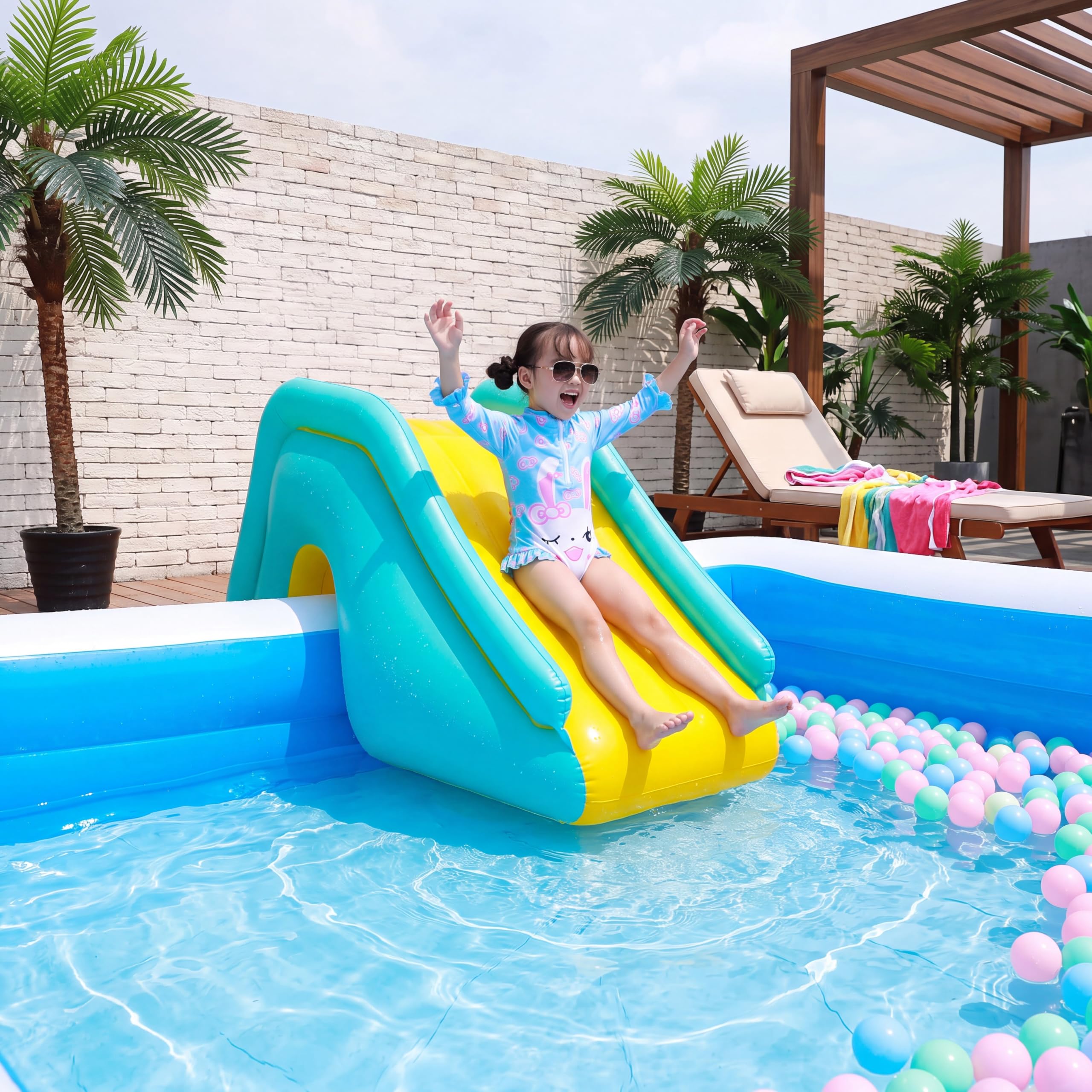 Chrees Scivolo Acquatico Gonfiabile, con Ampi Gradini per Giocare in Piscina Coperta All'aperto (blu)