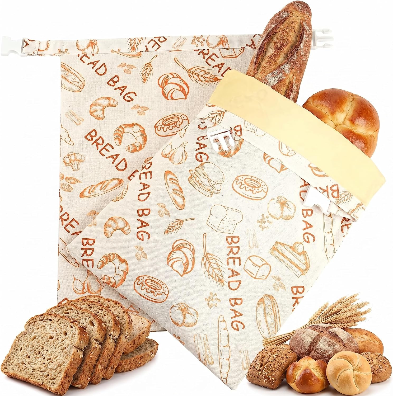 2 Pack Reusable Beeswax Bread Bags for Homemade Bread Sourdough, 12x17" XL Cotton Linen Beeswax Bread Storage Bag for Homemade, Bakery Essentials