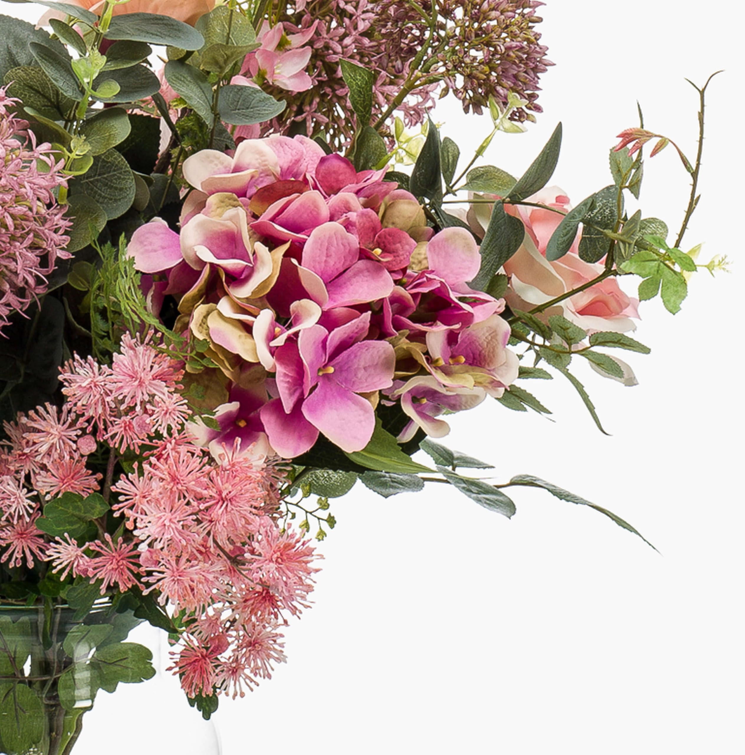 artplants.de Mazzo di Fiori Artificiale Feme, Rosa-Verde, 65cm, Ø 40cm | Bouquet di Fiori Finti/Fiori Sintetici