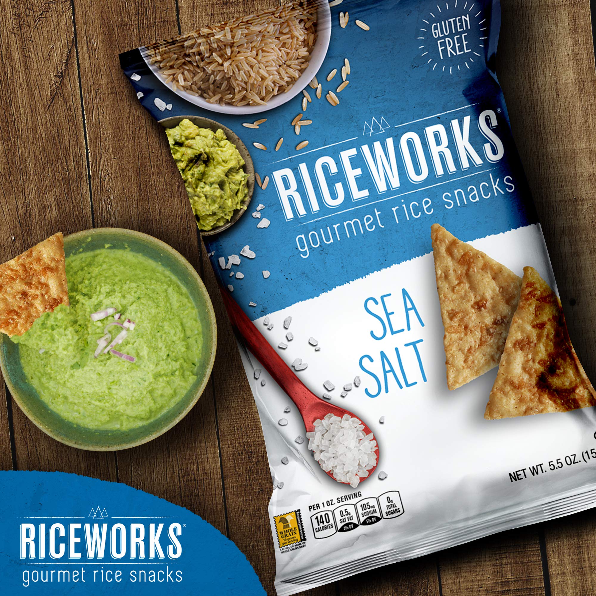 Riceworks, Krakersy bezglutenowe - krakersy ryżowe dla smakoszy - sól morska, 156 g, opakowanie 6 szt