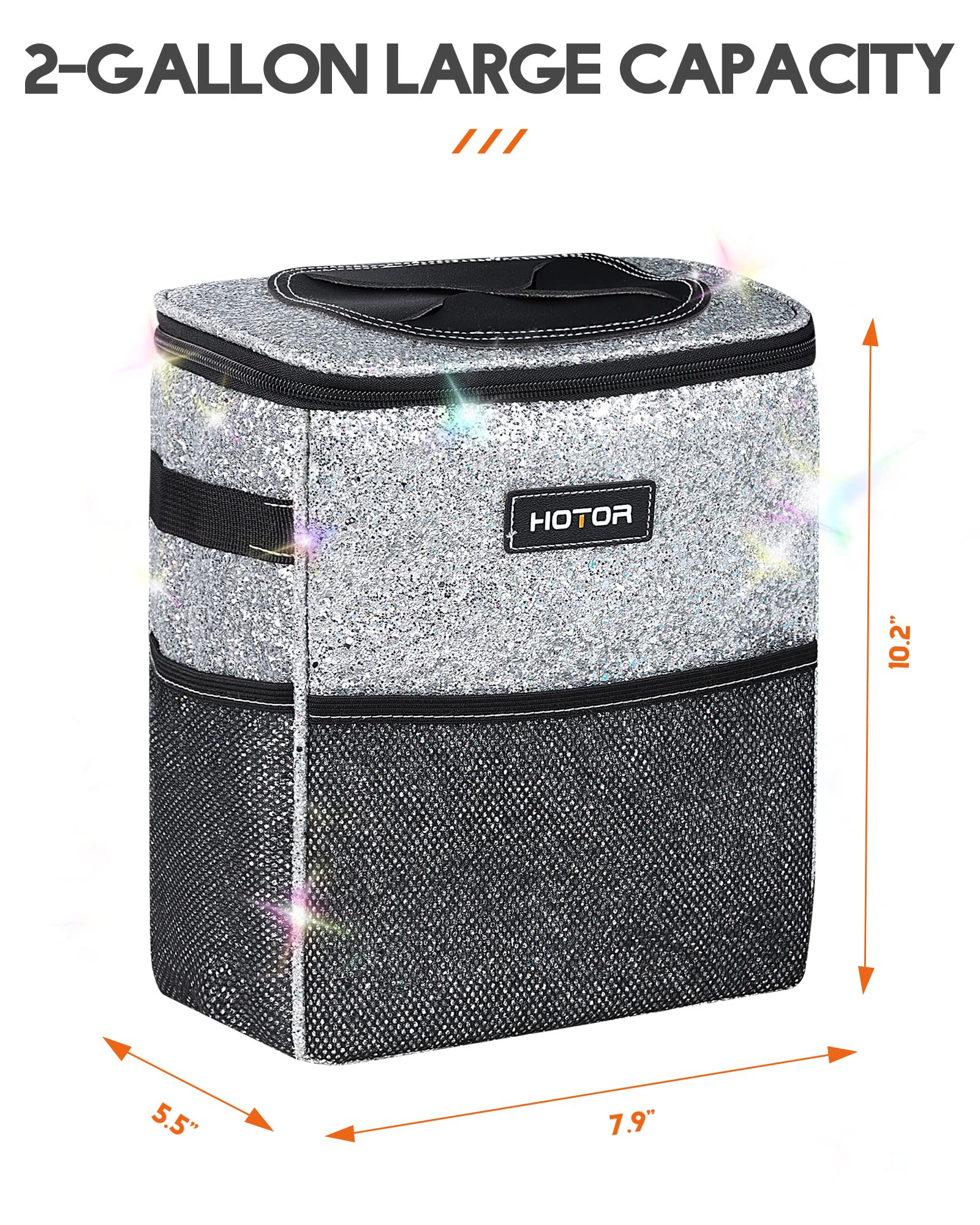 HOTOR Car Trash Can, Leakproof Car Organizer, 2-Gallon, Sparkle White view 8