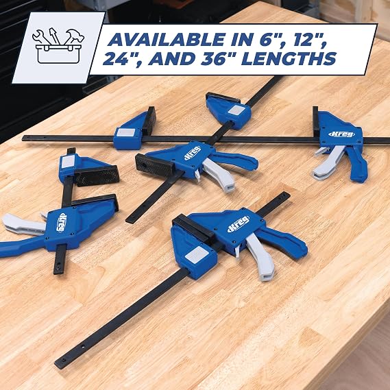 Kreg VersaGrip Clamp - Quick-Grip Bar Clamp for Woodworking - Features GripMaxx Technology - Removable Head for Use as Spreader - 12, 2-Pack