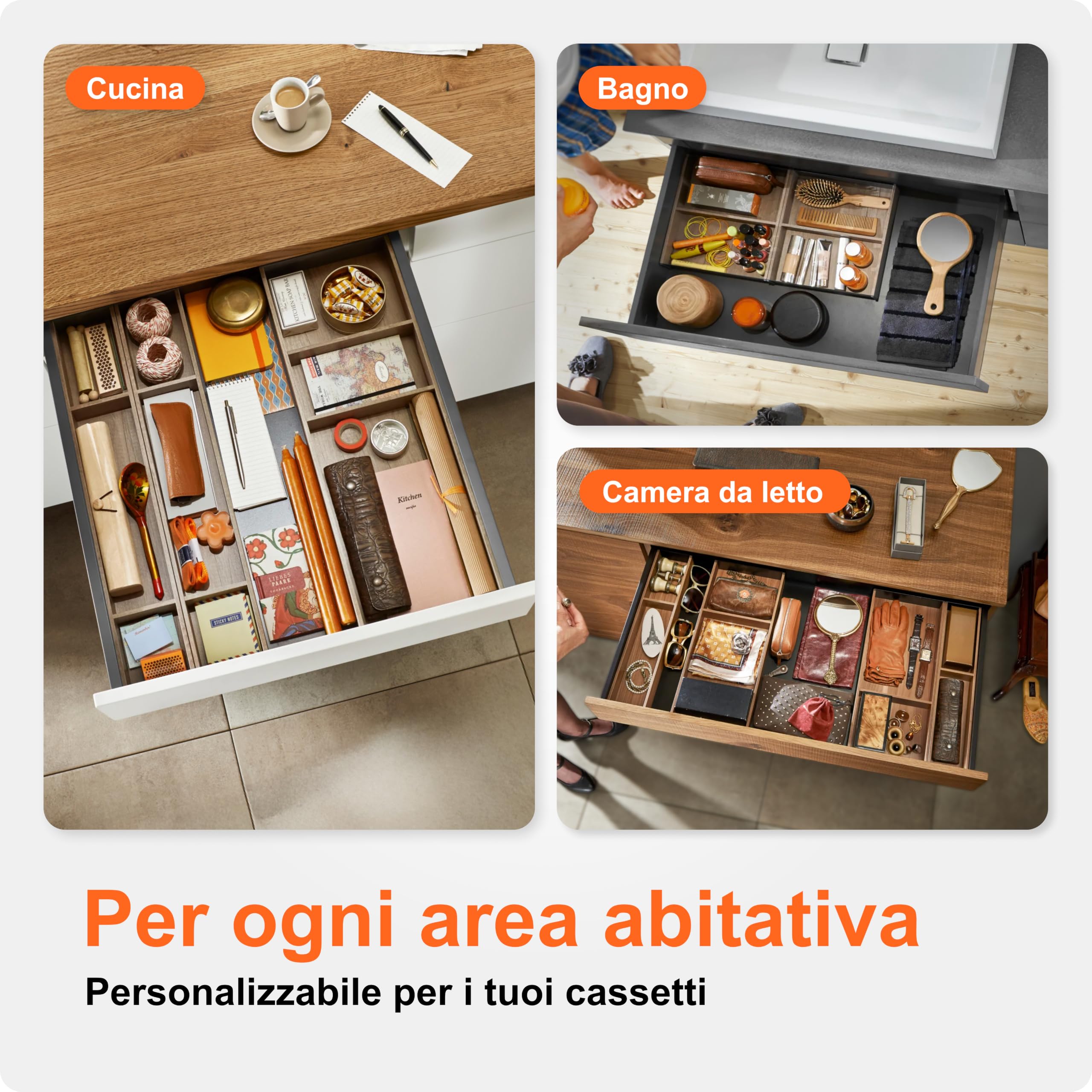 Blum AMBIA-LINE organizer cassetto in decoro legno premium | ideale cucina, bagno, armadio | uso modulare e tenuta sicura grazie ai piedini antiscivolo | 42×20×5 cm | Rovere Nebraska