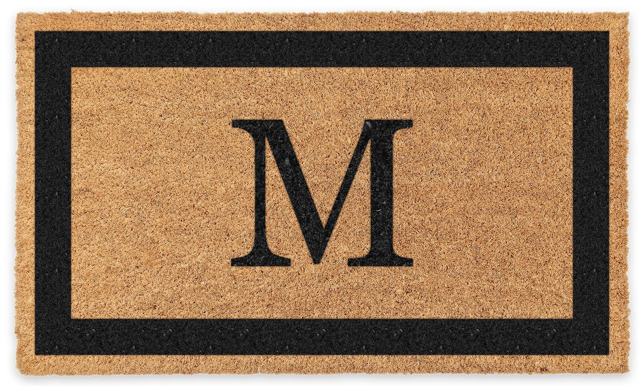 COCO MATS 'N MORE Black Single Bordered Monogrammed Coco Doormat 38" x 60" | Coir Mat for Front Porch | Tough Coir Bristles More Effective at Getting
