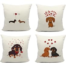 Mancheng-zi Dachshund Pillow Covers 18x18 Set of 4, Black and Tan Valentine Throw Pillow Covers, Decor Gifts for Women Men