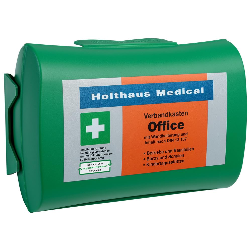 Holthaus Office-Verbandkasten – Betriebsverbandkasten aus Polypropylen, grün, 26 × 17 × 9,5 cm
