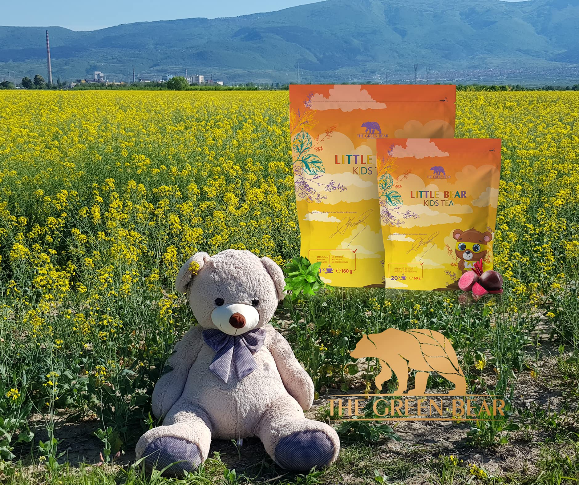 The Green Bear Baby Tea Baby Fenchel Tee mit natürlichen Rote Beete & Kamille Tee Blätter – Antioxidantireicher Kräutertee Zucker und koffeinfreier Tee – Gesunder Tee für Babys – 1 Pkg = 20 Dosen
