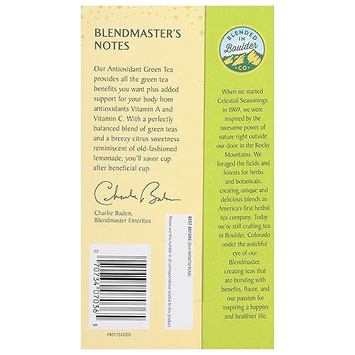 Vista 5 de Celestial Seasonings Té verde antioxidante, contiene cafeína, 20 bolsas de té (paquete de 6)