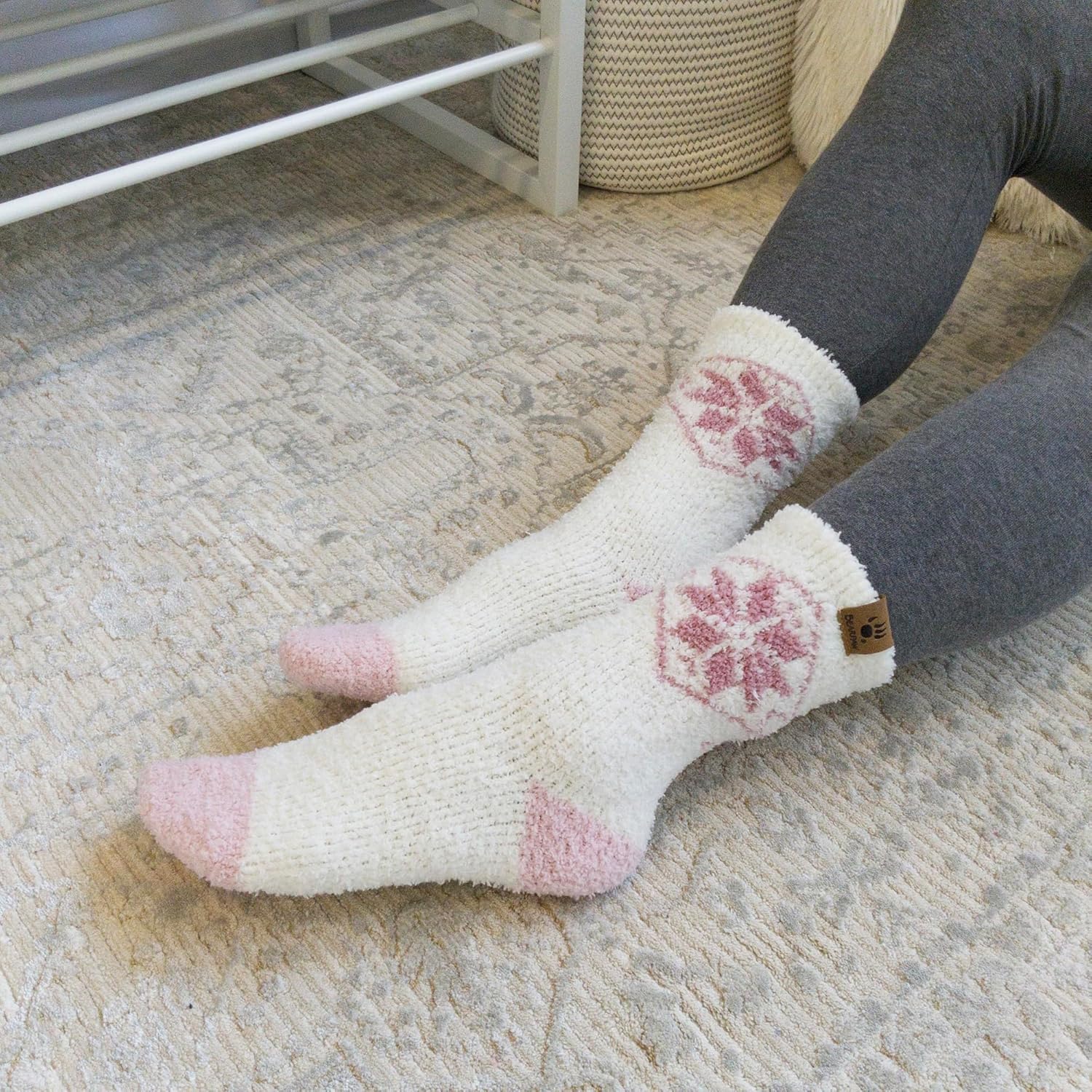 BEARPAW 4 Pair Pack Cozy Super Soft Lounge Socks Multi Pattern Crew Socks - Image 3