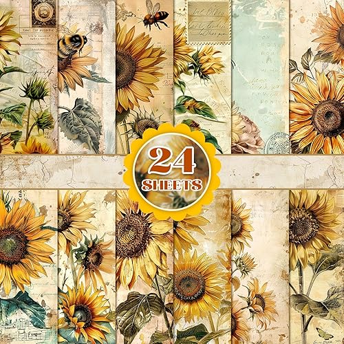 24PCS Sunflower Scrapbook Paper Premium Specialty Scrapbooking Cardstock Paper Designer