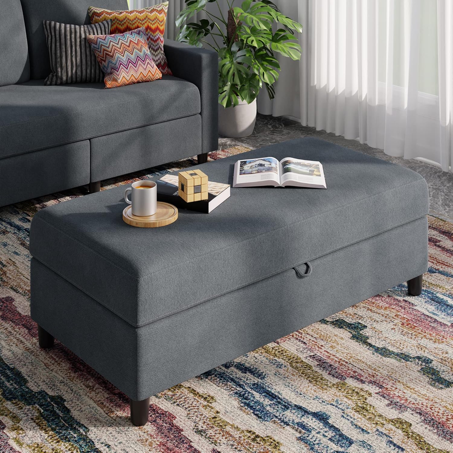 Amazon.com: Shintenchi 45" Upholstered Storage Ottoman Bench ...