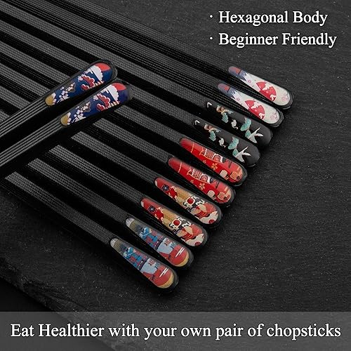 Miniatura 3 de SUPJOYES 6 pares de palillos de fibra de vidrio, palillos japoneses reutilizables, aptos para lavavajillas, antideslizantes, paquete múltiple, 9.5