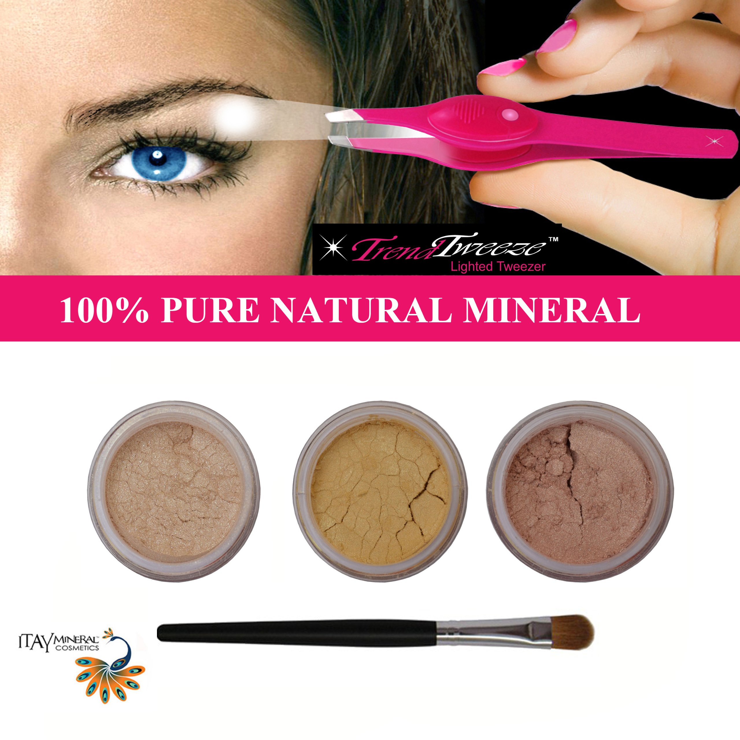 ITAY"Pretty in Pink" Eye Shimmers+Stainless Steel Lighted Trend Tweezers