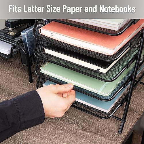 Miniatura 7 de Mind Reader Network Collection, bandeja de papel de 5 niveles, almacenamiento de archivos, organizador de escritorio, malla metálica, juego de 2,