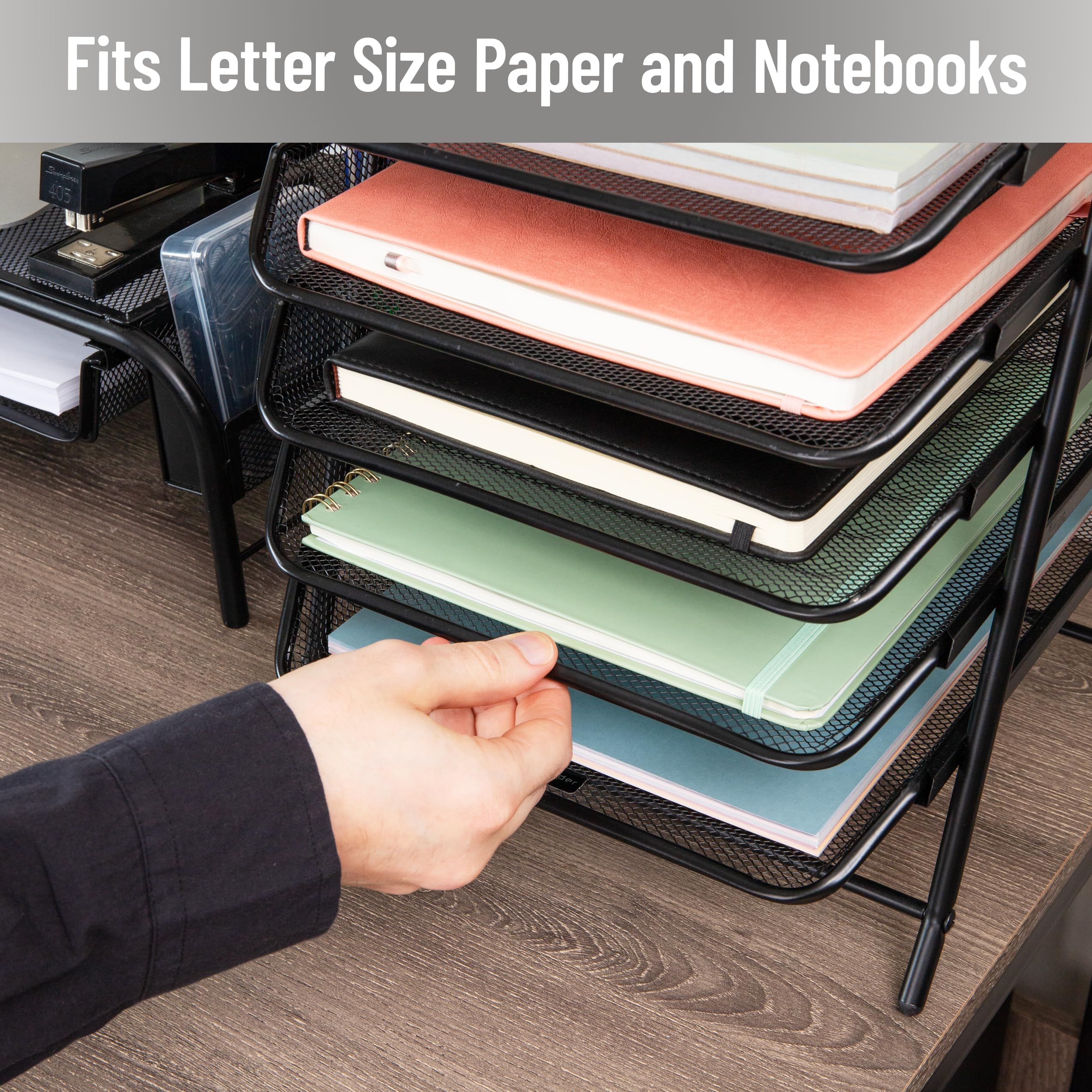 Mind Reader 5-stöckiger Papierablagekorb, Desktop-Organizer, Aktenaufbewahrung, Büro, Metallgitter, 29,85 x 35,56 x 36,83 cm (L x B x H), Set mit 2, Schwarz