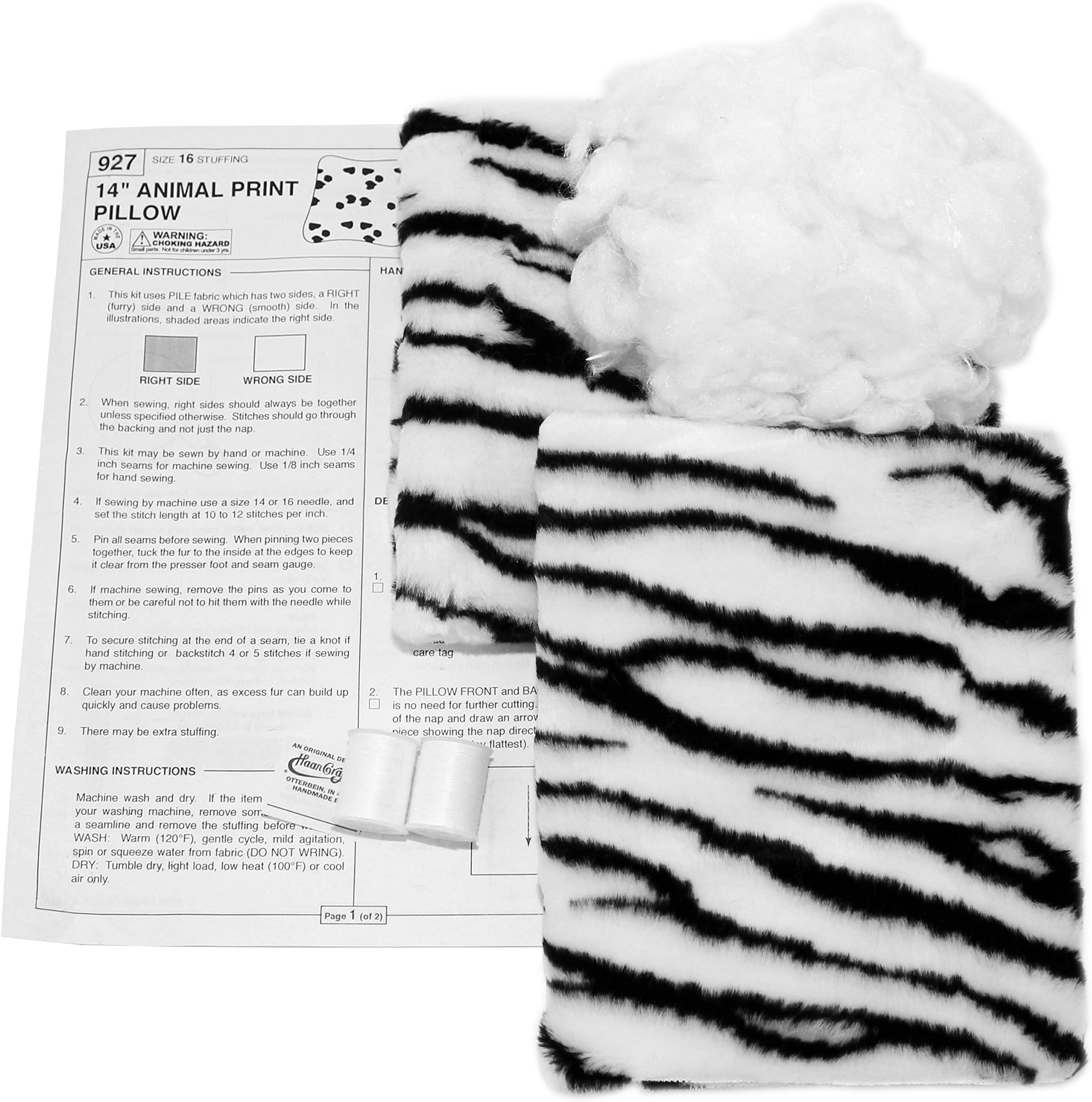 Haan Crafts Plush Animal Print Pillow Beginner/Kids Sewing Kit, Stripes