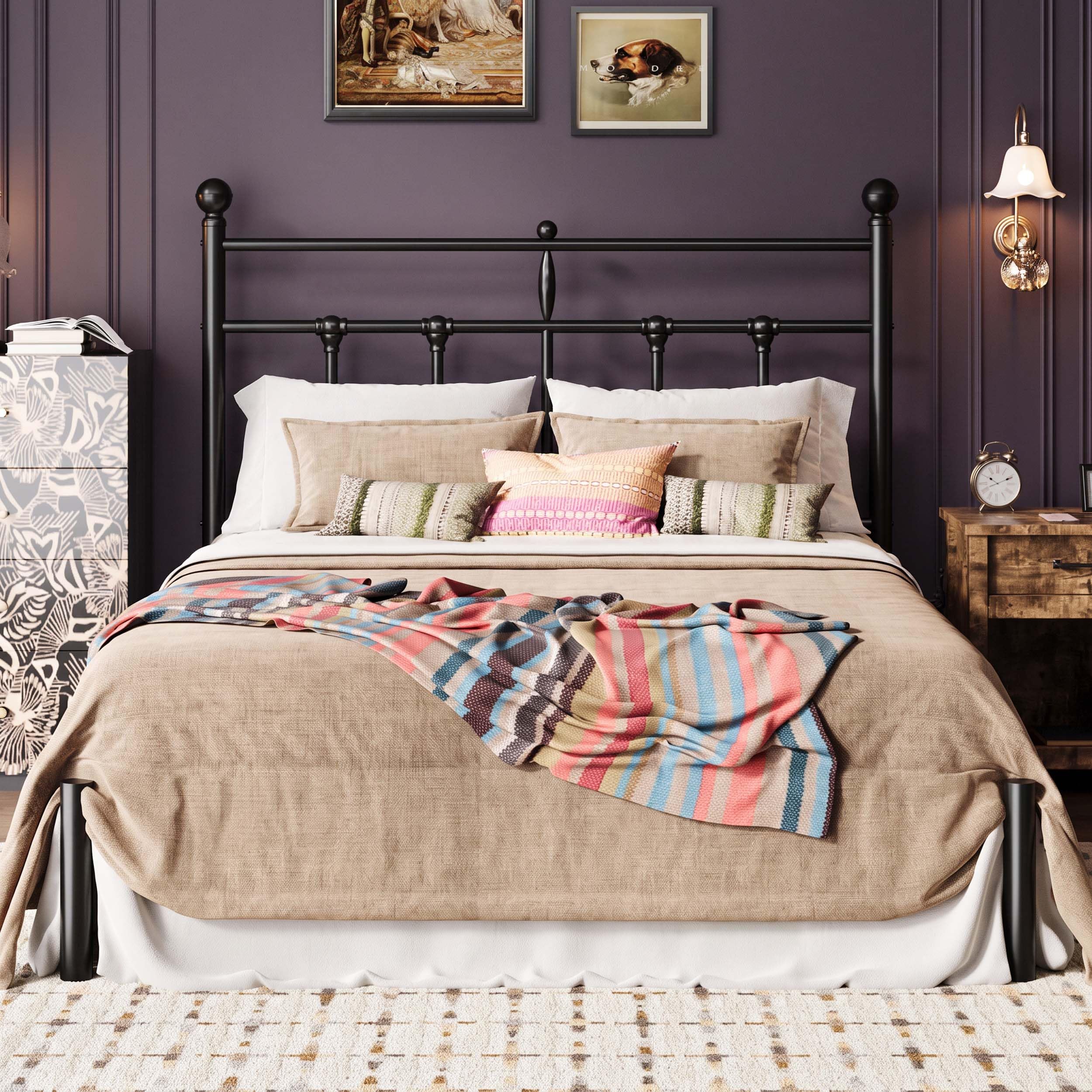 SHA CERLIN Full Size Metal Platform Bed Frame with Victorian Vintage Headboard/Under Bed Storage/No Box Spring Needed/Easy Assembly/Noise Free/Mattress Foundation/Black