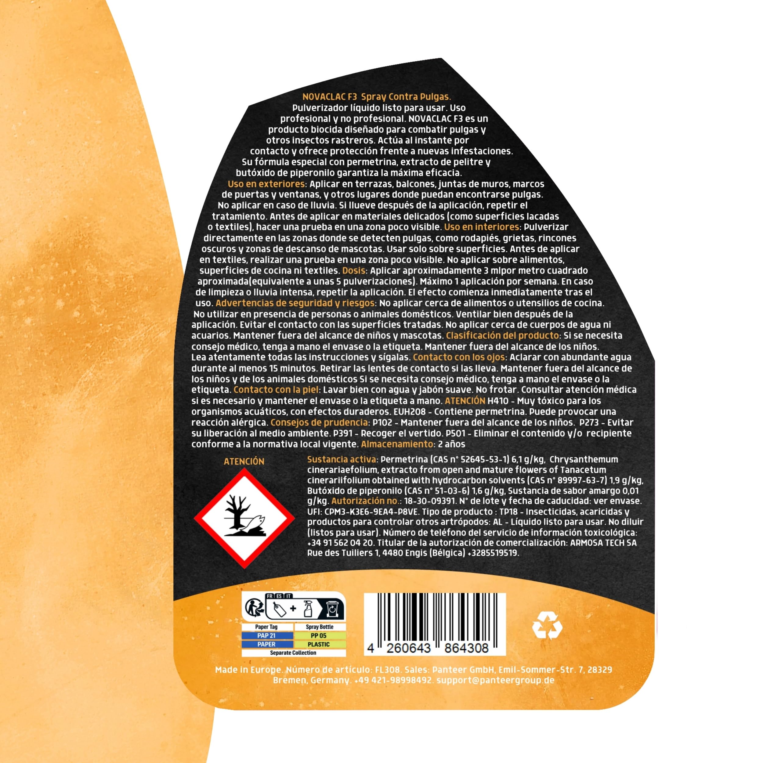 NOVACLAC F3 Mata Pulgas – Spray Insecticida 500 ml PT18 – Elimina pulgas al instante – Protección duradera – Uso interior y exterior – Calidad europea formulada para España