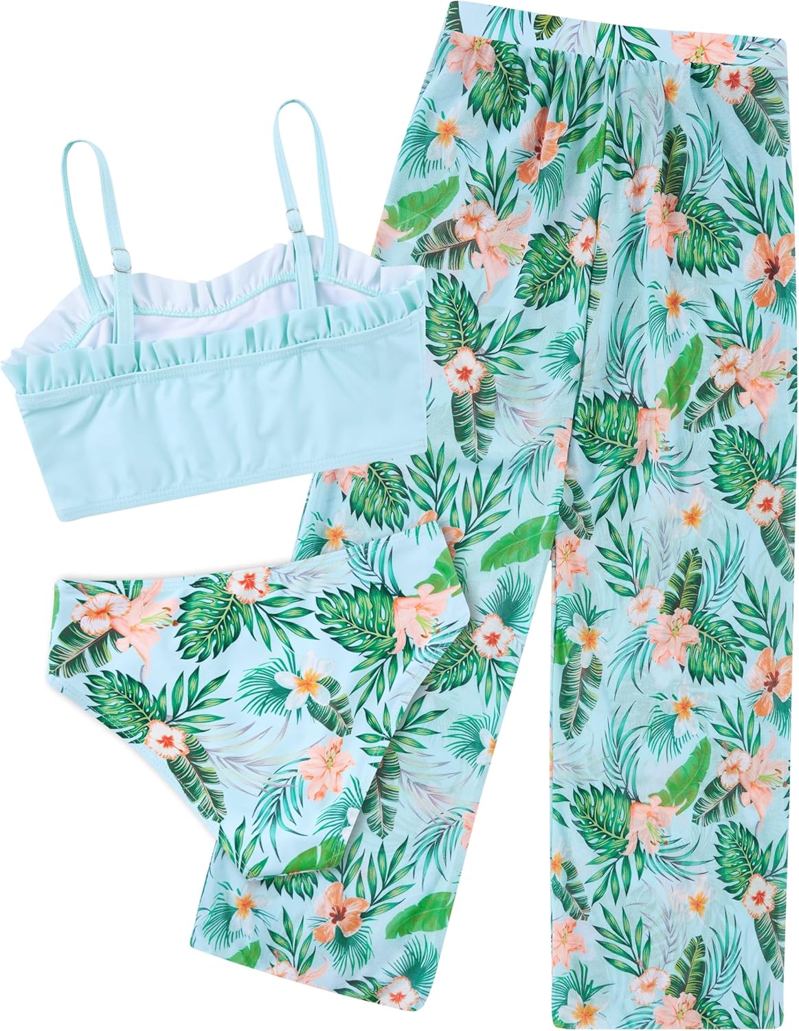 Vogseek 6-16T Girls 3 Pieces Bikini Bathing Suit with Rash Guard Pants Quick Dry Swimwear Cover-Up Sets - Image 2