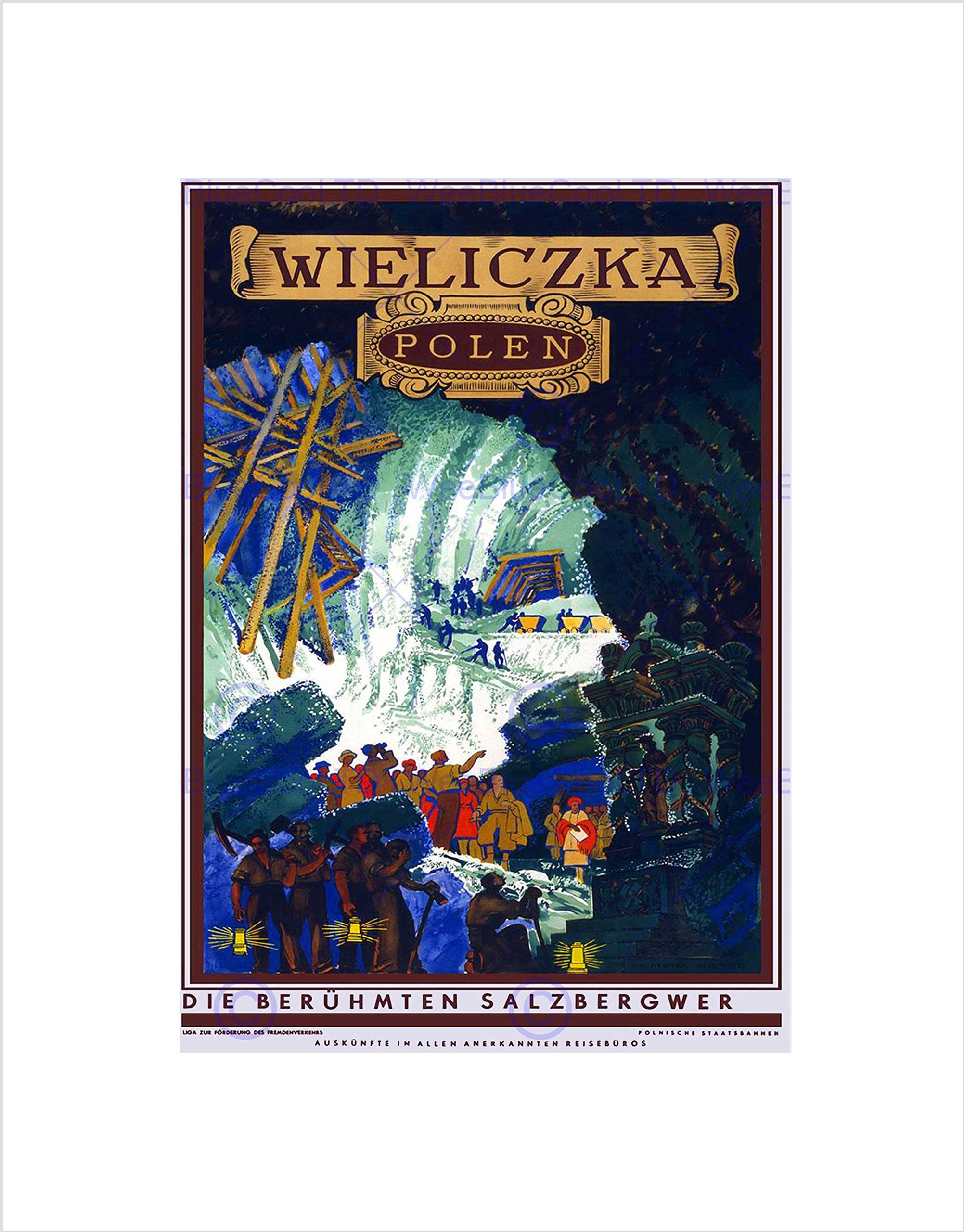 Wee Blue CooTRAVEL WIELICZKA POLAND SALT MINE GERMANY VINTAGE ADVERT FRAMED PRINT B12X1774