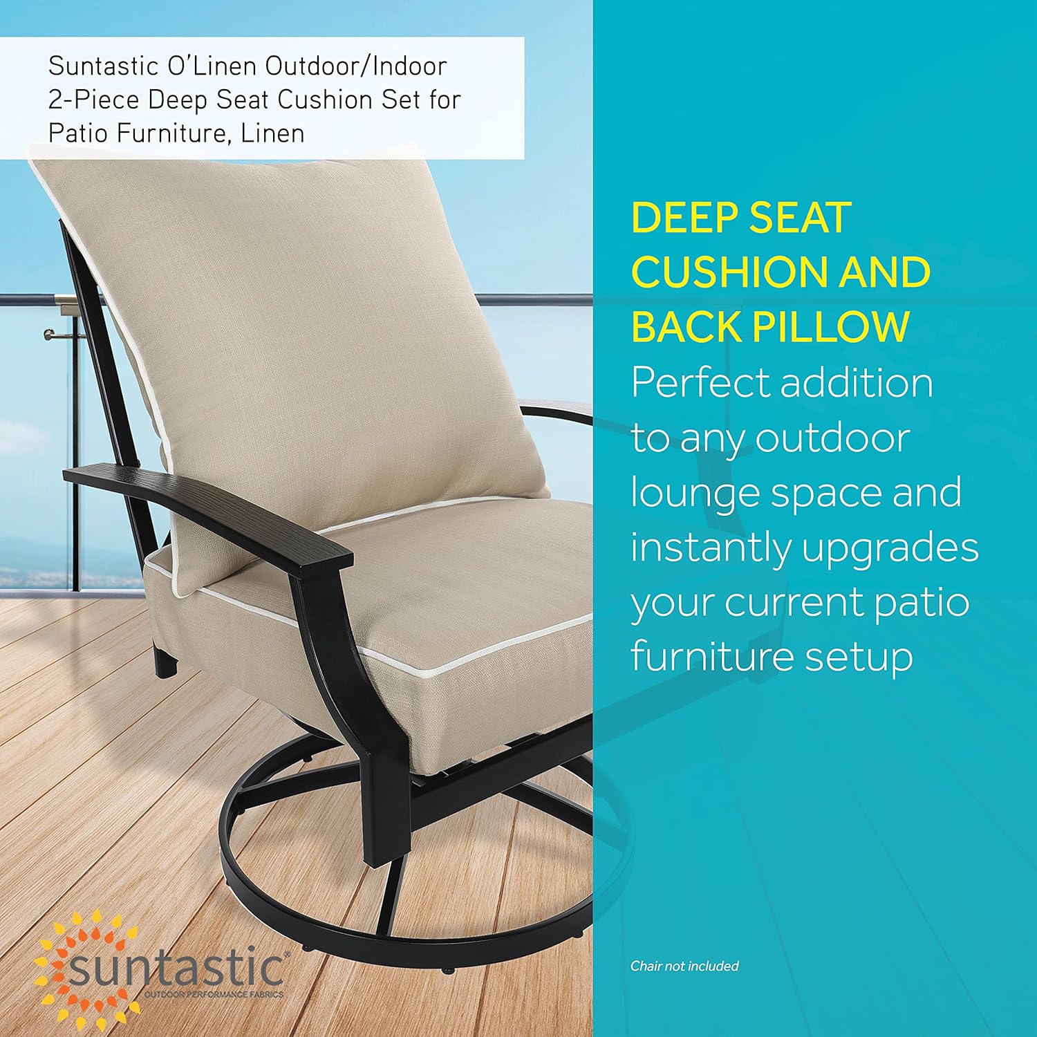 Suntastic O'Linen Outdoor/Indoor 2-Piece Deep Seat Cushion Set for Patio Furniture, Linen